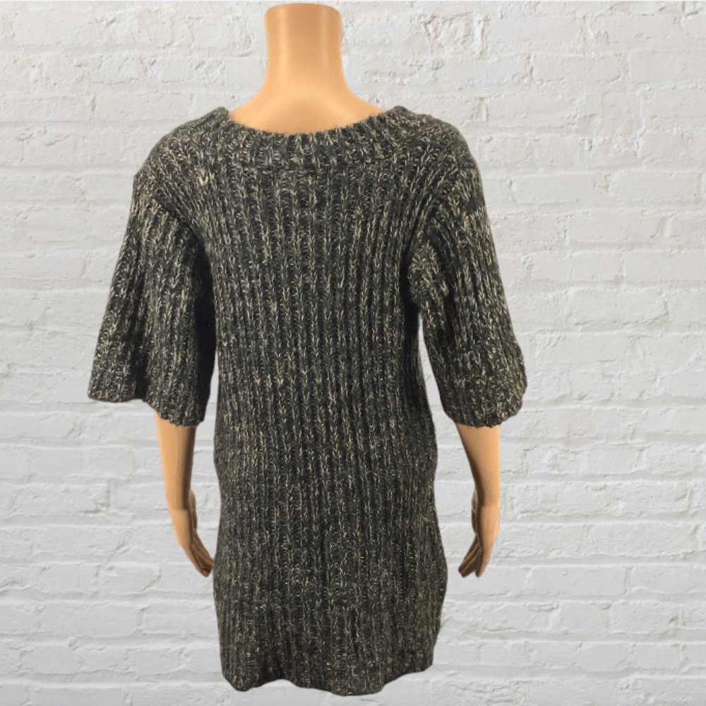 GERI C -- Mini Sweater Dress, Long Sweater, Gray Cable-Knit, Elbow Length Sleeve - Picture 3 of 14